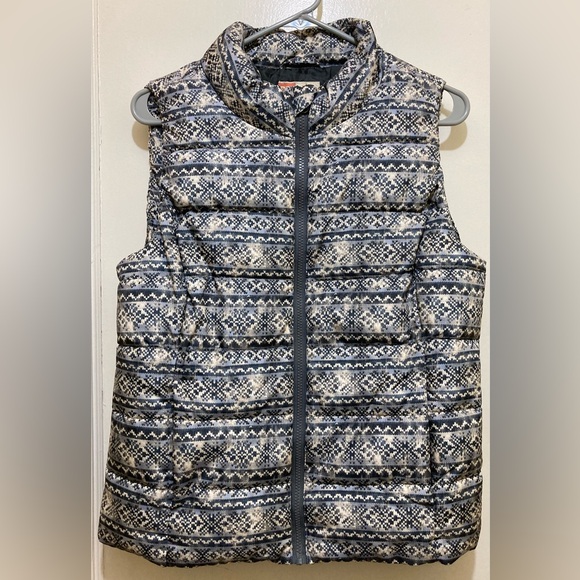 Ruff Hewn Jackets & Blazers - Ruff Hewn‎ Puffer Vest Women Petite Large Gray Fair Isle Print Full Zip Hiking